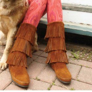 Minnetonka 1632 Triple Fringe Brown Suede Boots
